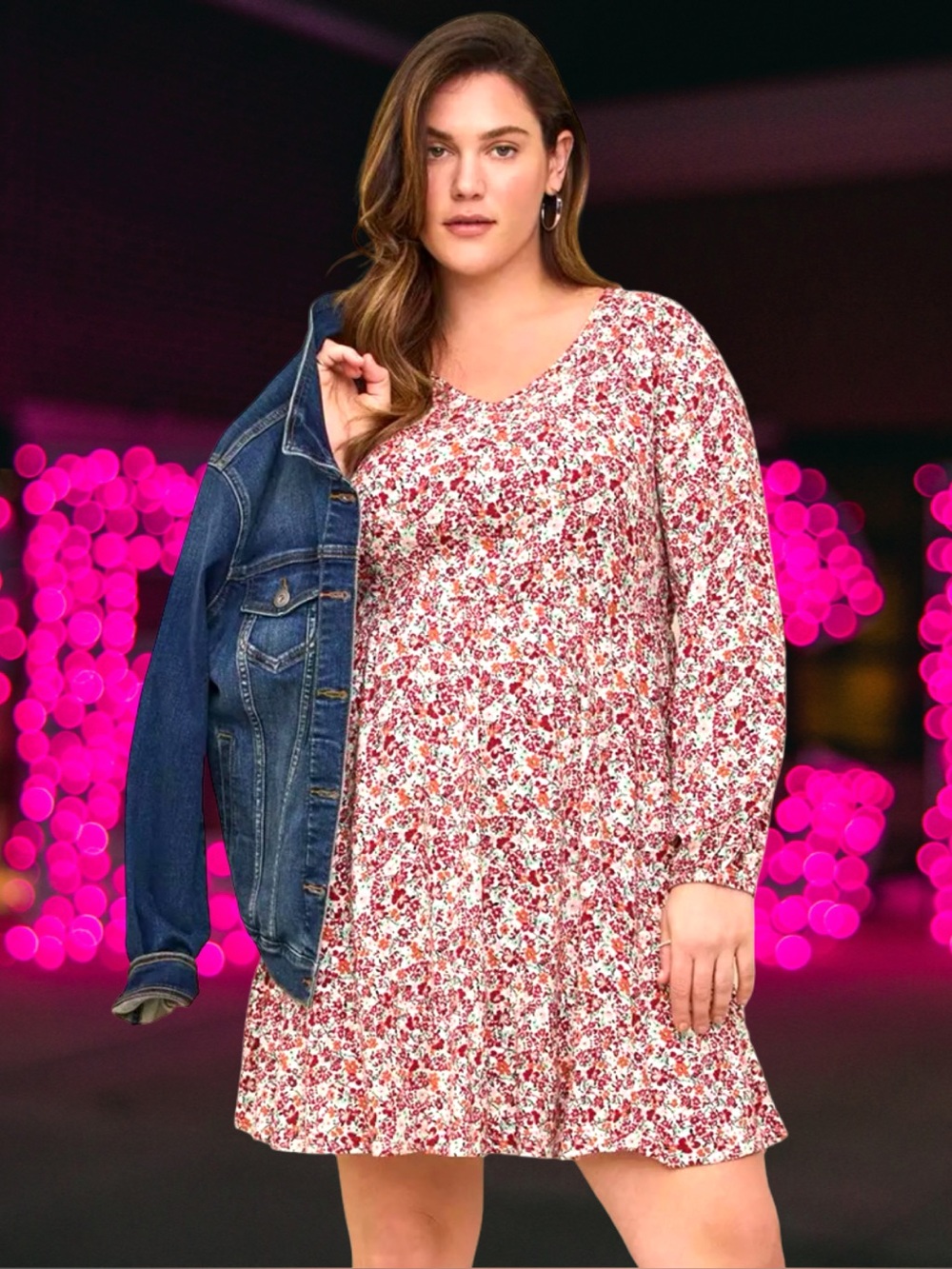 Torrid Women’s plus-size Pink Floral Long-sleeve Mini Swing Dress💜💜3X